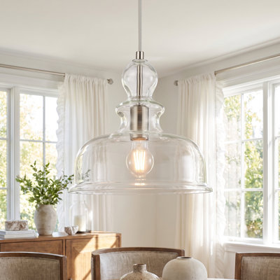 Luminaire suspendu en forme de dôme 12 "en verre transparent, cloche en nickel brossé 1 lumière pour îlot de cuisine, hauteur réglable