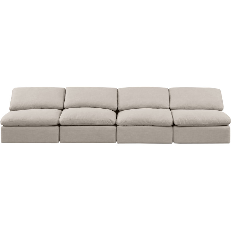Canapé rembourré 140 po Itala, Tissu beige texturé en lin
