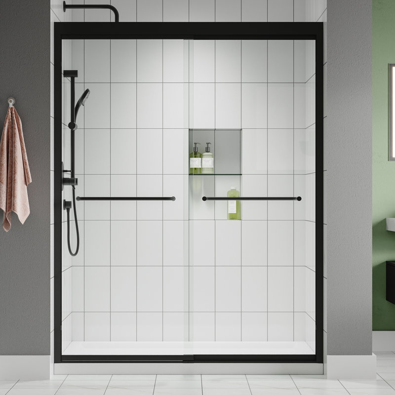 Fusion 56"-60''W x 72'' H Double Sliding Framed Shower Door in Matte Black with 5/16" Clear Glass, Matte Black