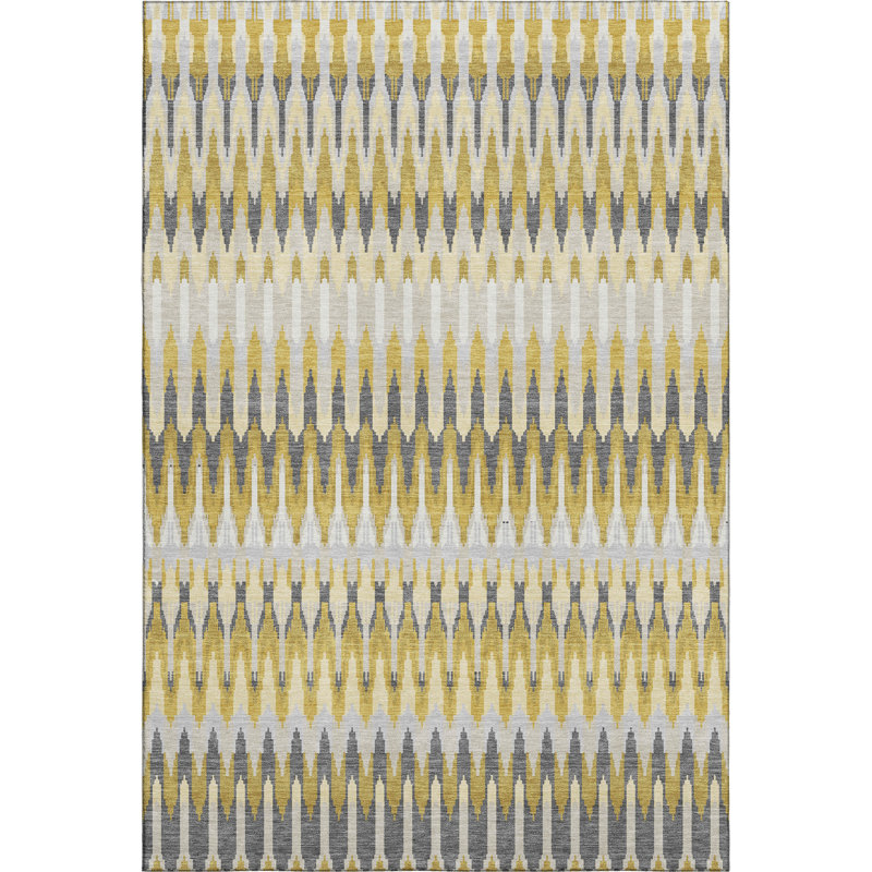 Premium Machine Washable Prisco Gold Rug, Rectangle 2'6" x 3'10"