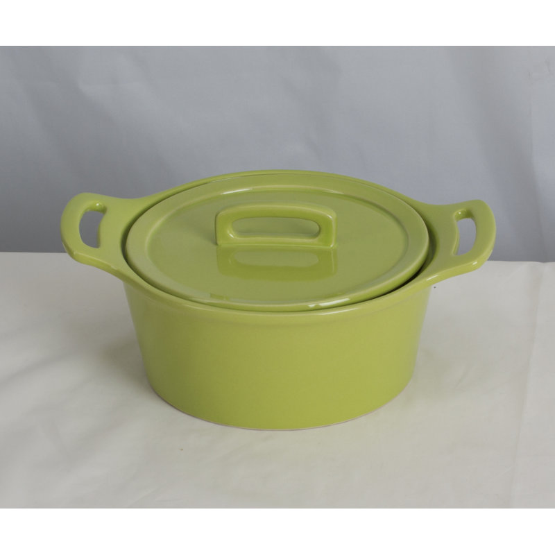 Casserole ronde en grès avec couvercle Omniware, Citron, Grand