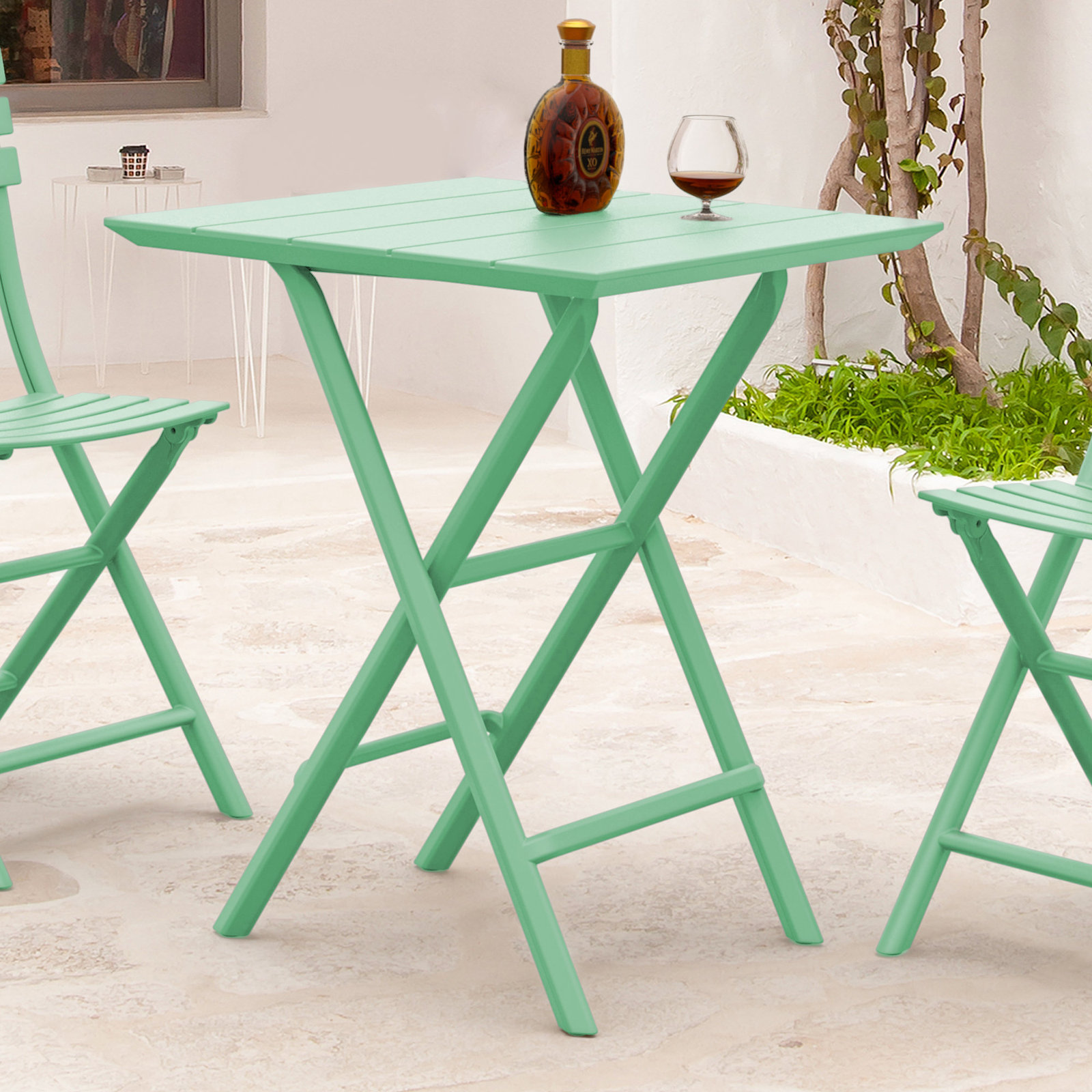 Helen Square Folding Bistro Table, Opaline Green
