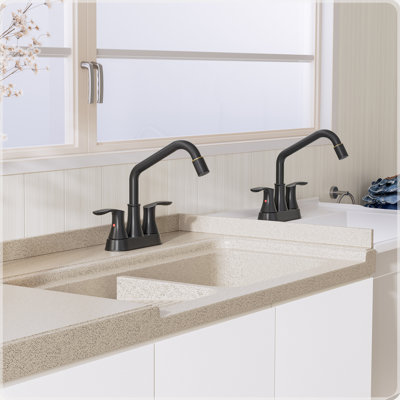 Black Utility Sink Faucet 3 Hole, Laundry Sink Faucet with Pull Out Sprayer, Long Spout Dual Handle Modern Bathroom Faucet, 4 Inch CenterSet Laundry & Utility Room Sink Faucets