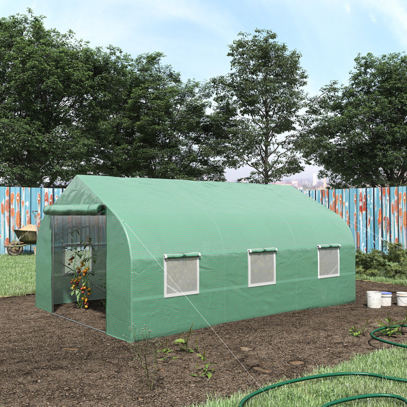 Serre de 11,5 pi x 10 pi x 7 pi avec construction galvanisée, plantes en acier de maille intérieure protégée contre les intempéries, finition endommagée par les intempéries et ventilation