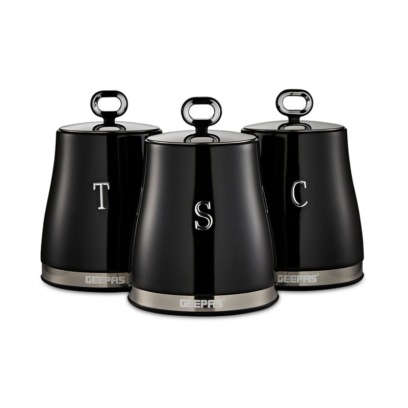 GEEPAS Retrovive 1.4L 3-Piece Tea Coffee Sugar Canisters Set, Black