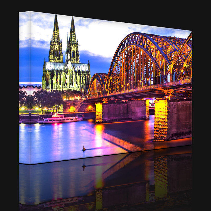 Wonderful Hohenzollern Bridge At Night by No - Wrapped Canvas Print, 40cm H x 60cm W x 4.5cm D, With lighting
