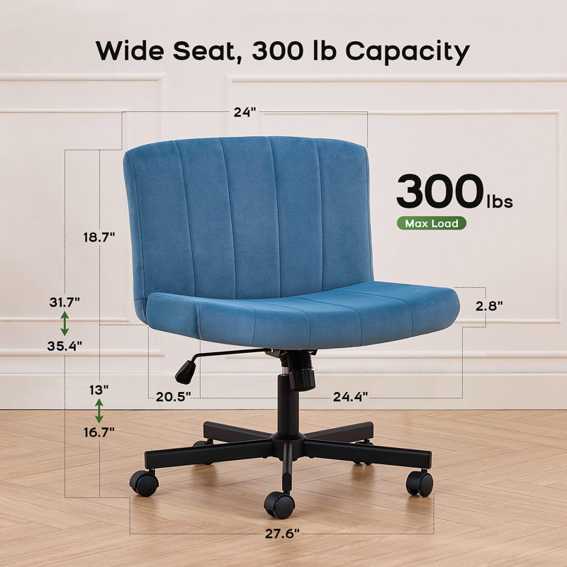 Modern Criss Cross Chair with Wheels, Wide Seat Armless for Home Office, Navy
