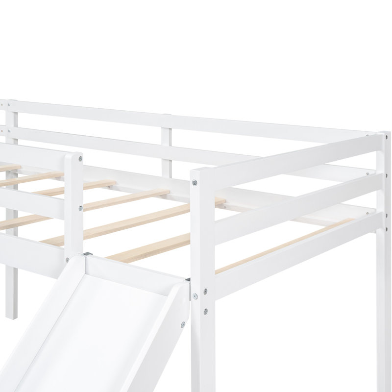Lit mezzanine simple en L blanc avec glissade - espace de chambre supplémentaire, stable et pratique