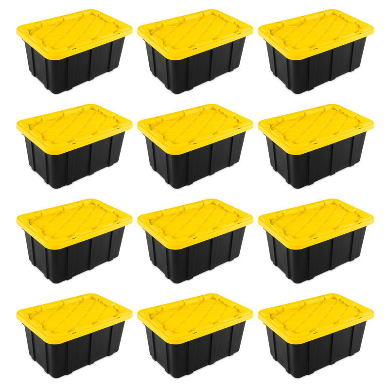 Sterilite 17 Gallon Industrial Stackable Storage Tote Lidded Containers, 12 Pack