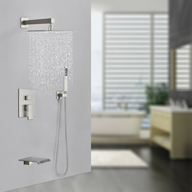 Robinet de douche à pluie 12 "avec douchette de baignoire haute pression, Nickel brossé