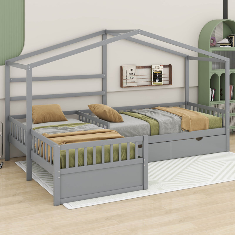 Lit plateforme simple avec trois tiroirs de rangement Bladric, gris