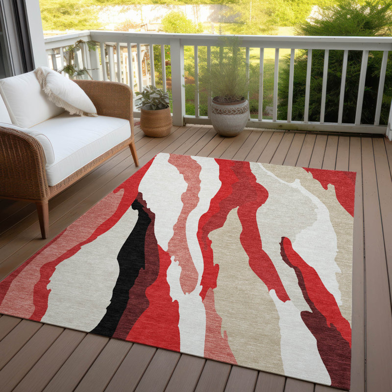 Tapis intérieur / extérieur rouge Petala , 10 pi x 14 pi