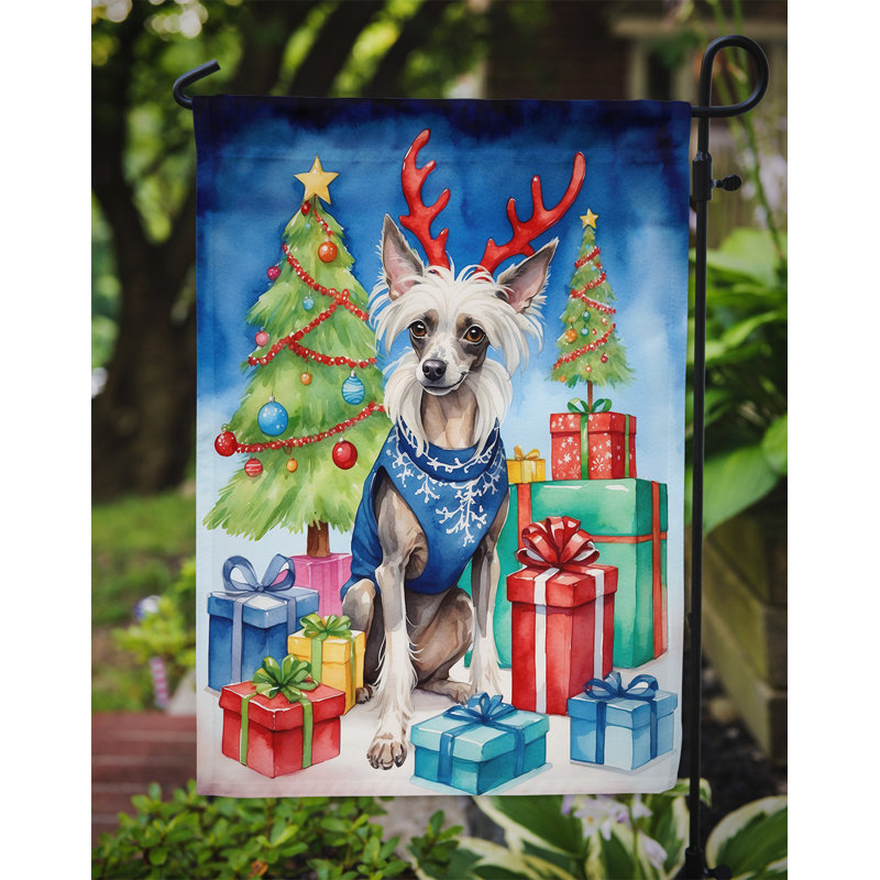 Drapeau de Noël renne de jardin, Chien chinois à crête