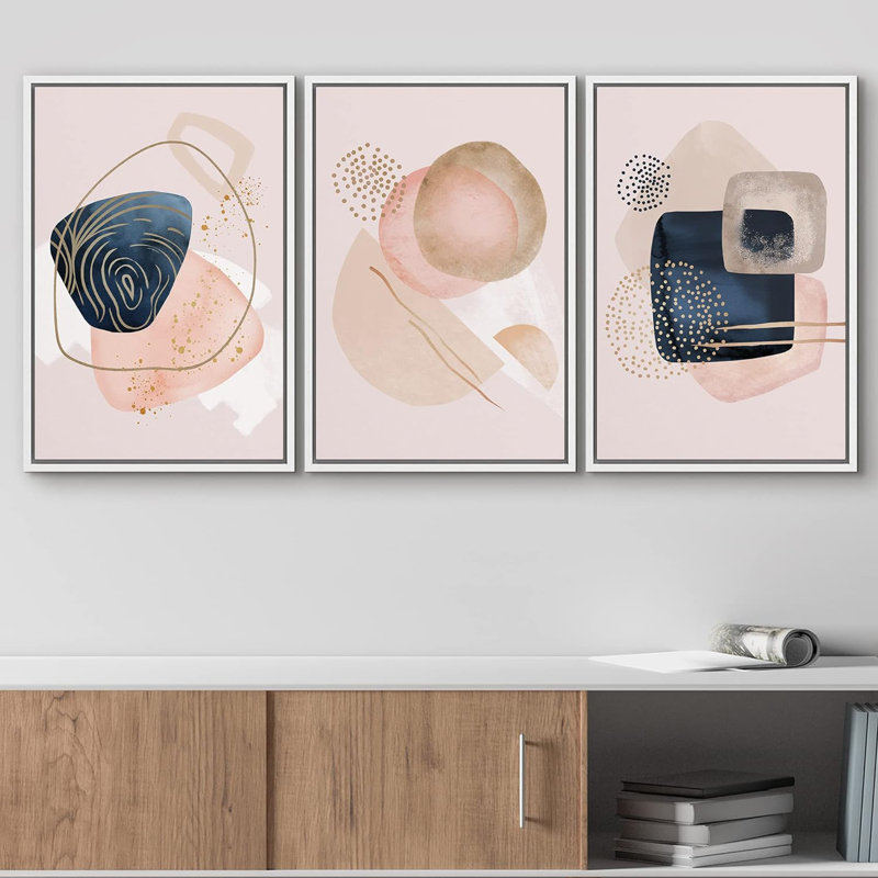 Motif géométrique de corail rose et bleu foncé, motifs géométriques de collage Boho Relax / Calm, H 24 po x l 48 po