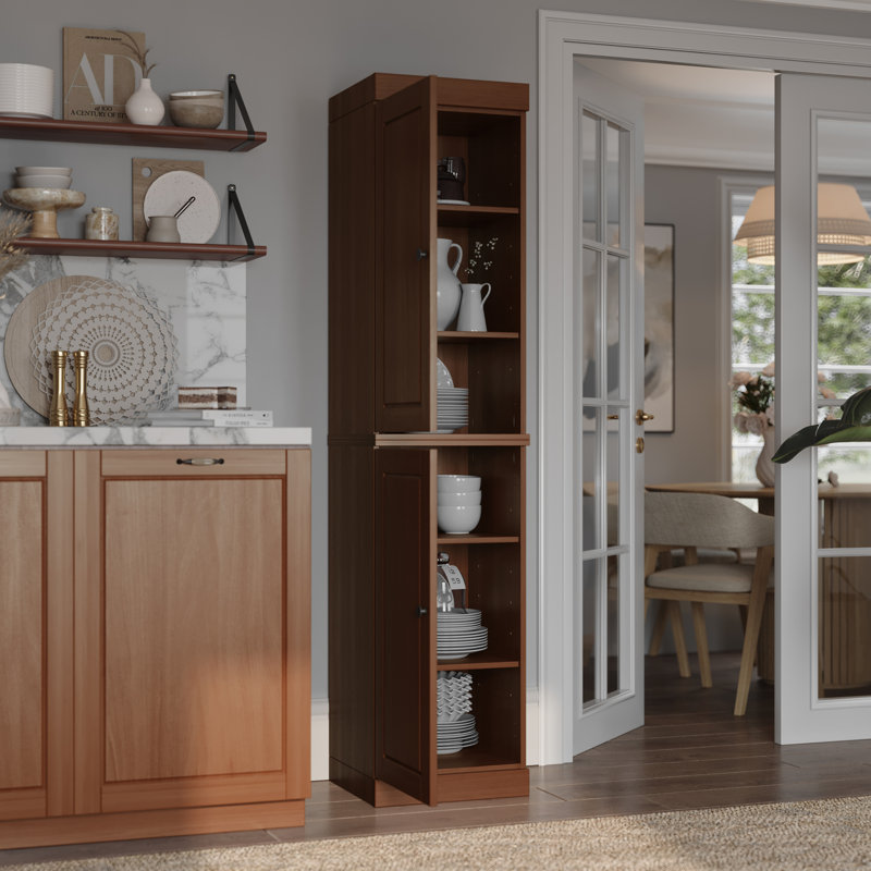 Grande armoire de cuisine étroite 100% en bois massif avec portes Jaylena, tablettes réglables, armoire de rangement modulaire, l 16,5 po x H 71,5 po