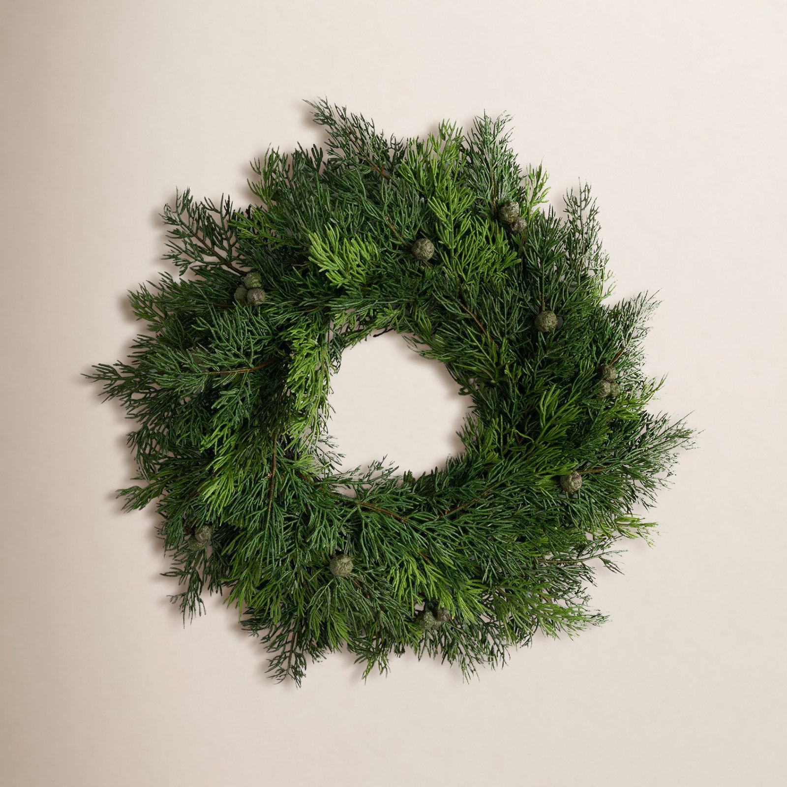 Artificial Pine and Berry Wreath, 19" H x 2.5" W x 19" D