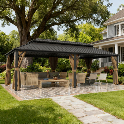 12 Ft. X 24 Ft. Heavy Duty Hardtop Aluminum Gazebo, Extra Large Outdoor Patio Gazebo, Weatherproof Backyard Shade Structure