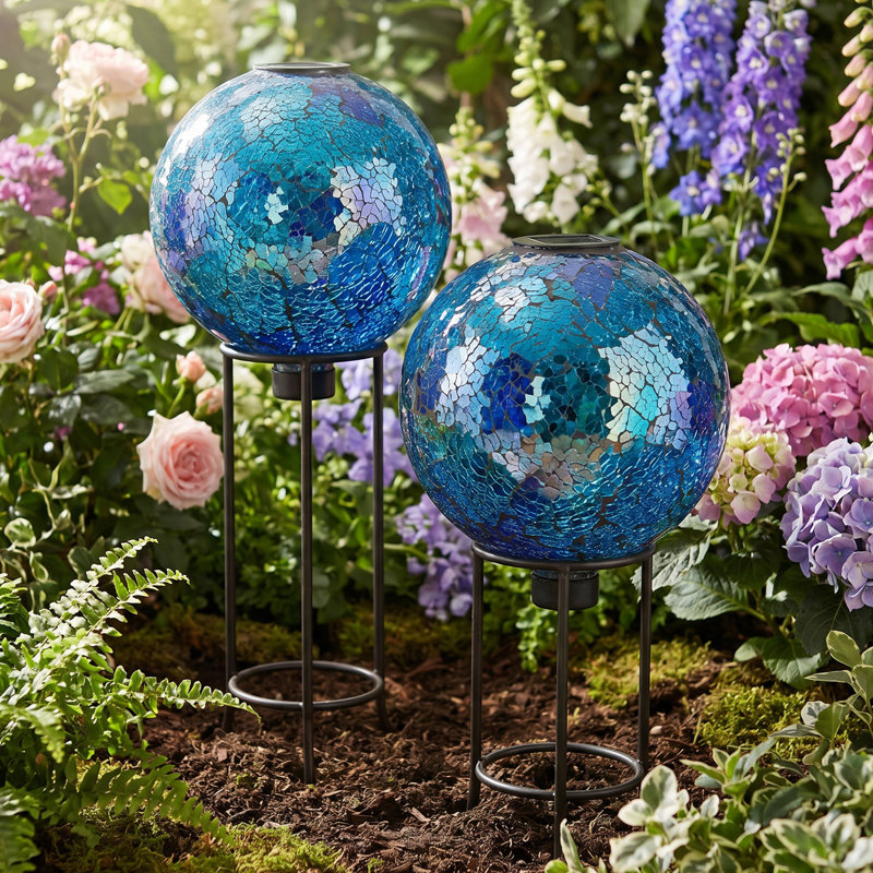 Globe terrestre de jardin solaire en verre 10 po - tourbillon océan profond - ensemble de 2, Tourbillon de l'océan profond