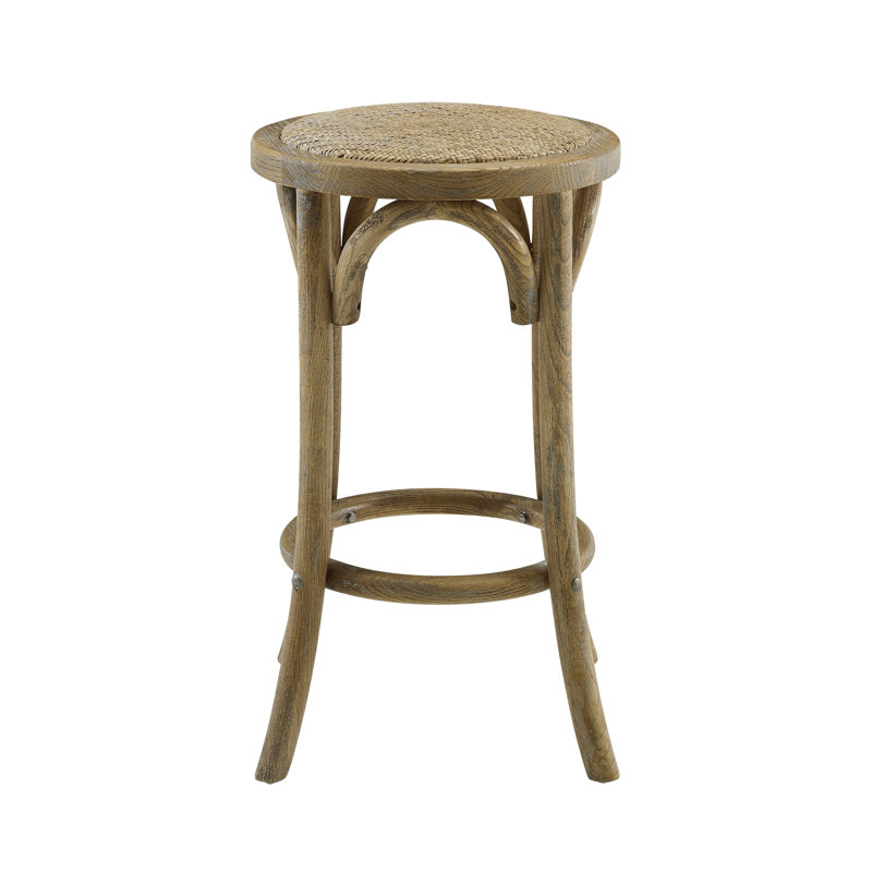 Ariyah Elm Wood and Rattan Woven Seat 24" Backless Stool