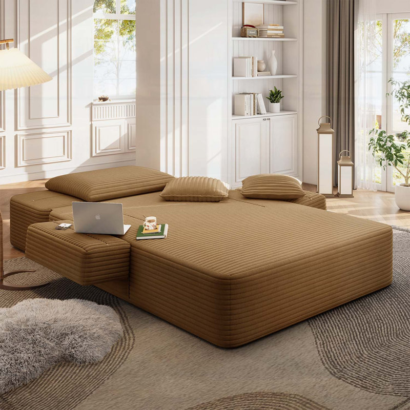 Méridienne rembourrée avec 3 coussins, pour petits espaces, salon, appartement, Chameau