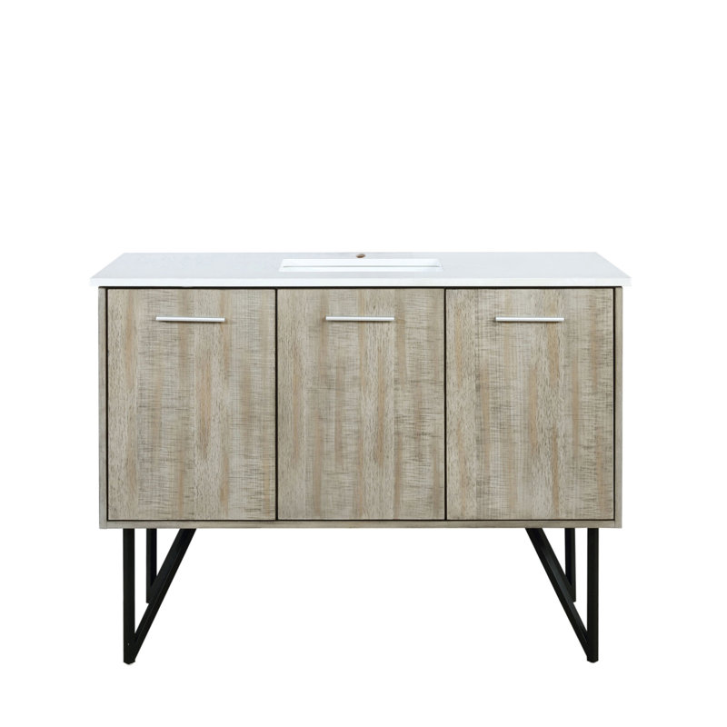 Meuble-lavabo rustique en acacia 48 po X P 20 po D, avec plateau en quartz blanc