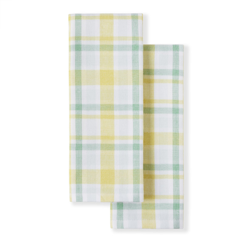 Martha Stewart Valley Plaid Dual Purpose Kitchen Towel 2-Pack Set, Yellow