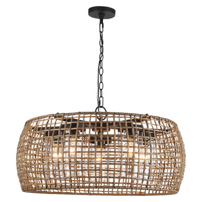Piper 5 Light Pendant - Outdoor in Natural Black with Maple All-Weather Wicker Shade