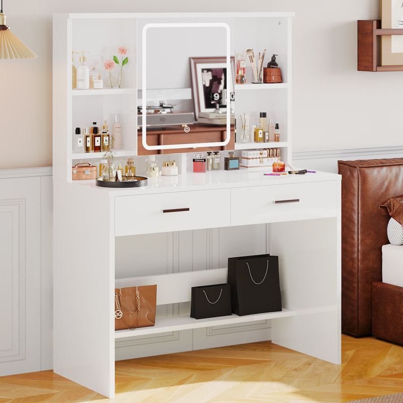 Dressing Table with Mirror, White