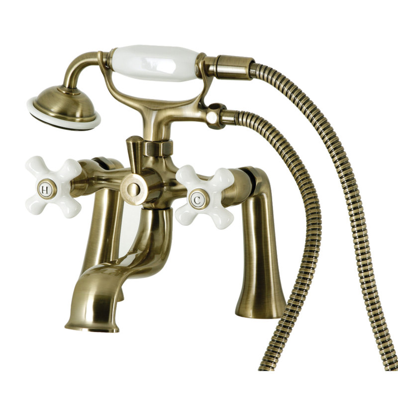 Robinet de baignoire sur pattes à 3 poignées et 2 poignées à fixation sur le comptoir avec douche à main Kingston Brass Kingston