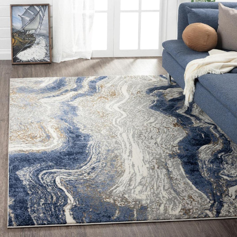 Aley Blue Indoor/Outdoor Rug, Rectangle 3 pi 9 po x 5 pi 3 po