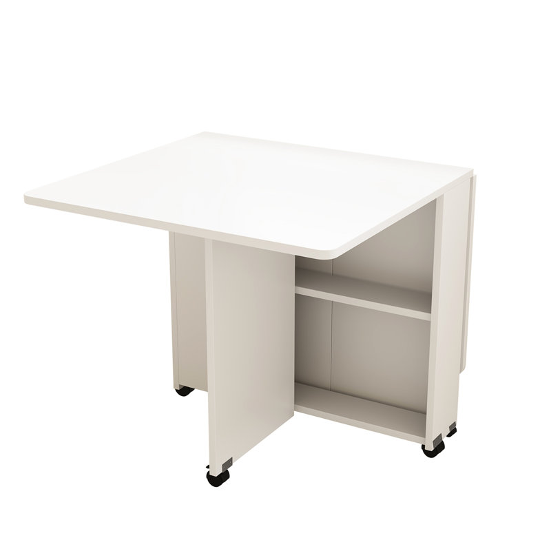 Table rabattable de 47,2 po x 23,6 po x 30,3 po avec 6 roulettes et 2 couches de rangement, finition blanche, facile à nettoyer, pour les petits espaces 47,2 po