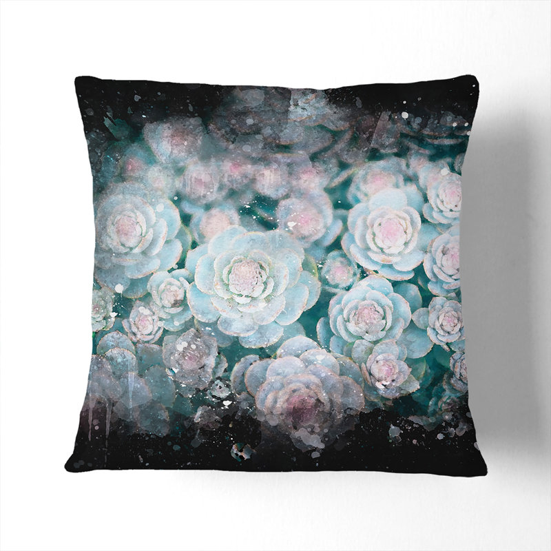 Succulent Plants Paint Splash Cushion with Filling, 40cm H x 40cm W x 15cm D, Stone
