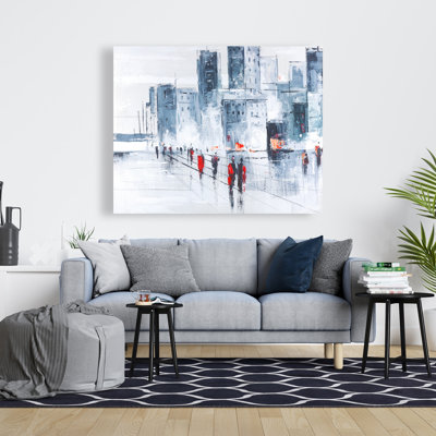 Walk in the city - Building Gray Canvas for Home Decor