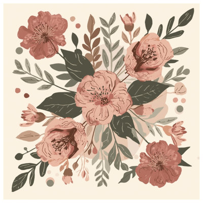 Pink Floral Illustration Wall Tapestry - Flowers Wall Decor