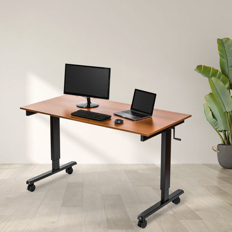 Bureau debout à hauteur ajustable Fontclair, H 32,5 po x l 59 po x P 29,5 po, Teck / Noir