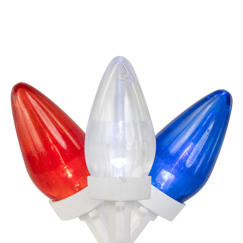 Patriotic C7 LED Christmas Lights - Red Blue And White - 16' White Wire - 50Ct, 50