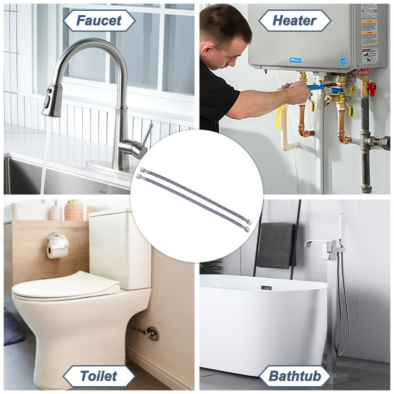 Le tuyau de robinet ARCORA relie le lavabo de la salle de bain à l'alimentation en eau, les conduites d'alimentation du robinet Cupc 3/8 "x 3/8", filetage de compression femelle 1 paire