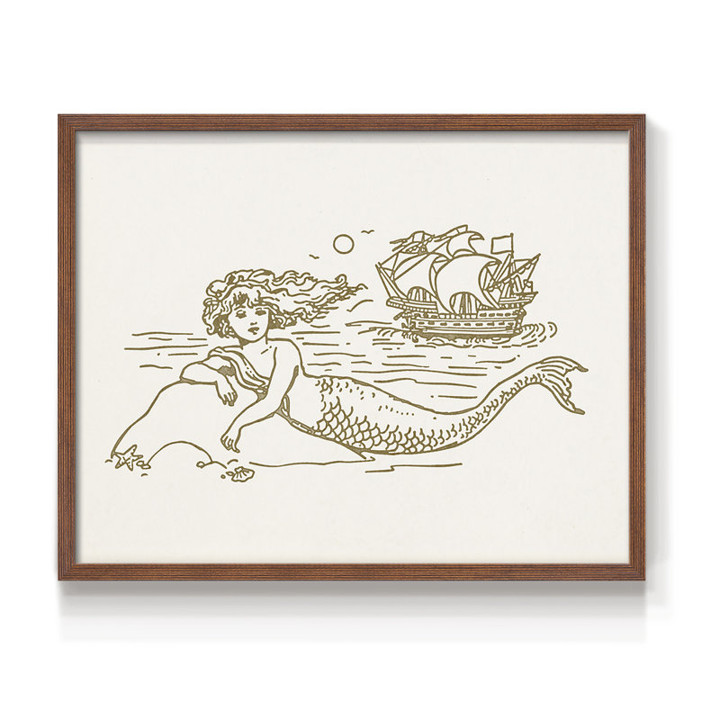 Sunning Mermaid II - Reproduction encadrée - Restickable, H 16 po x l 20 po, Noyer