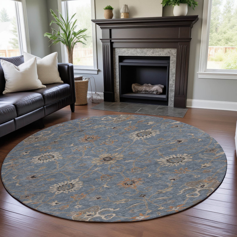 Premium Machine Washable Ducote AMF1137 Global Rug, Round 8'