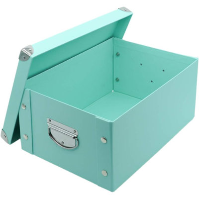 Boîte de rangement pliable, boîte à souvenirs décorative avec couvercle et coins renforcés en métal, corbeille à dossiers en carton avec poignées, boîte-cadeau de rangement pour photos de jouets de bureau