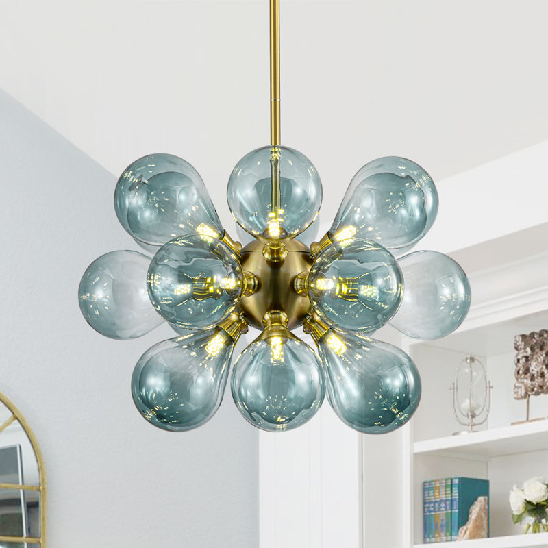 Lustre sphérique spoutnik 18 lumières en verre, Bleu dégradé