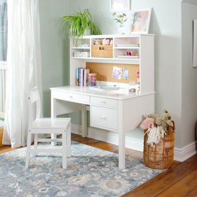 Madison Kids' Desk With Hutch And Chair - Children's Wooden Study Table With Cubbies And Drawers