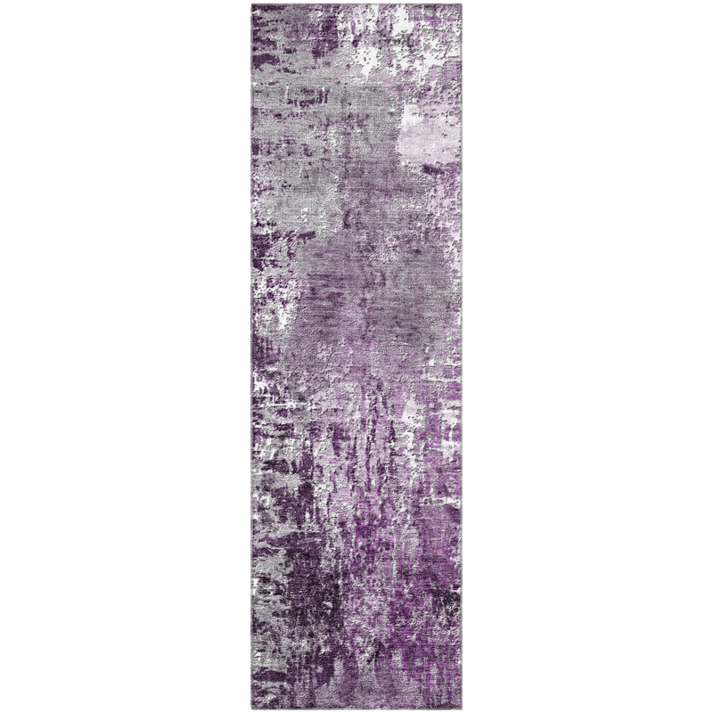 Tapis aubergine de qualité supérieure lavable à la machine Prisco, Tapis de couloir 2 pi 3 po x 7 pi 6 po