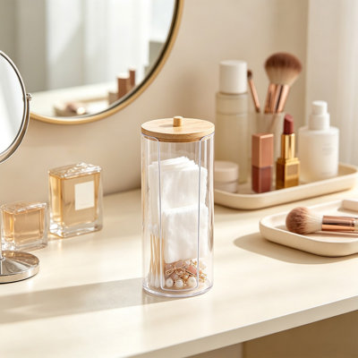 Boîte de rangement en plastique Oxford Clot h pour lit pour animaux de compagnie avec couvercle, pot organisateur, contenant de maquillage à poser sur le comptoir de la salle de bain pour disques démaquillants, cotons-tiges et cure-dents.