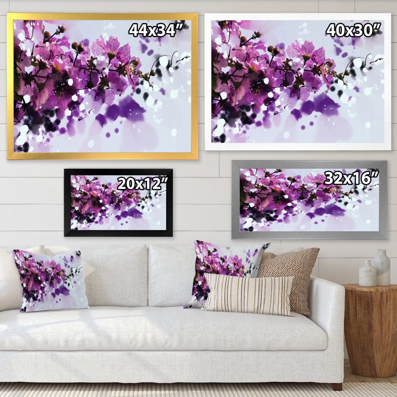 Fleurs mauves III - art mural traditionnel sur toile, H 8 po x l 12 po x P 1 po, Cadre noir