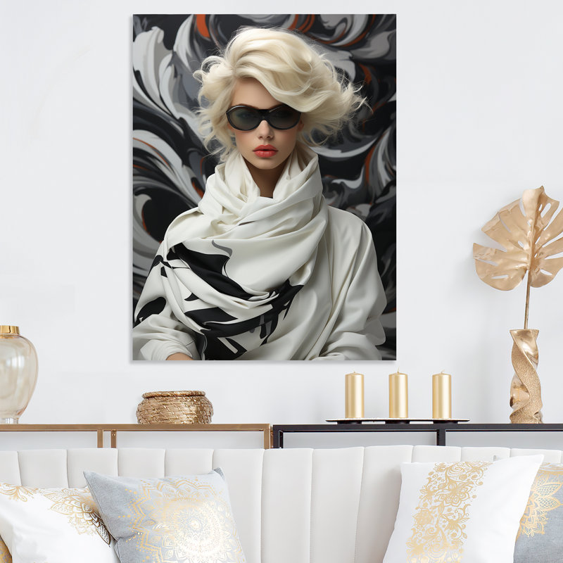 Noir et blanc, mode féminine, élégance dévoilée II - art mural mode en métal, H 40 po x l 30 po x P 1,5 po