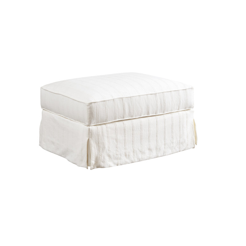 White Cotton Upholstered Ottoman with Skirted Base