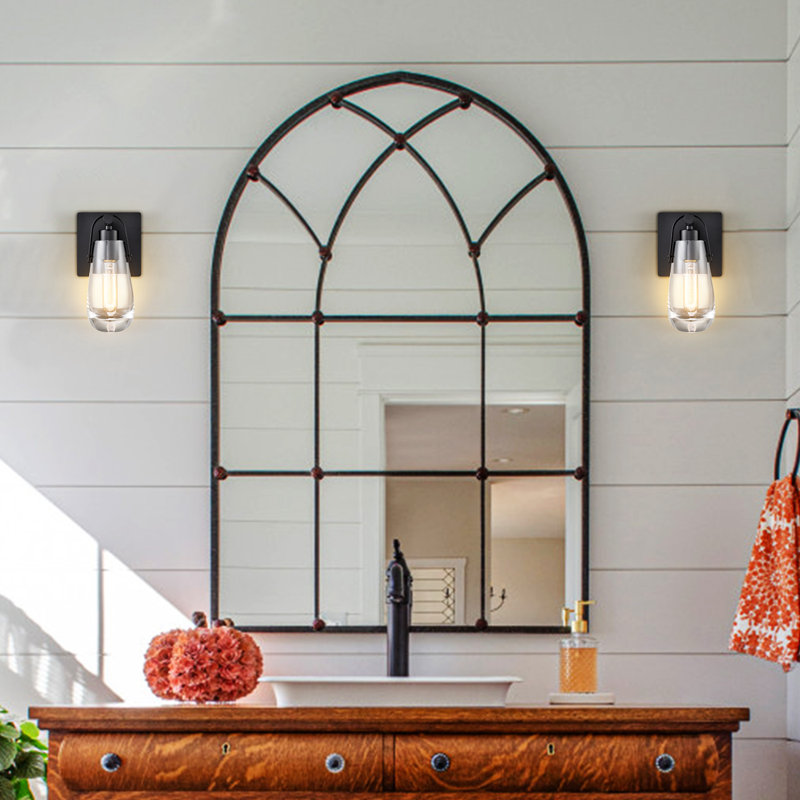 Black Wall Sconce Vanity Light Fixture With Clear Cylinder Glass Shade