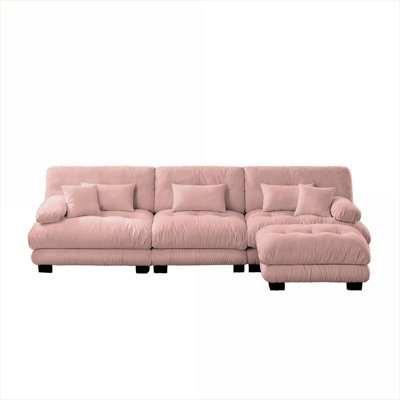 Sectional Sofas | Oversized L-Shaped Modular Cloud Couch for Living Room, Convertible Ottoman | Chenille | Pink