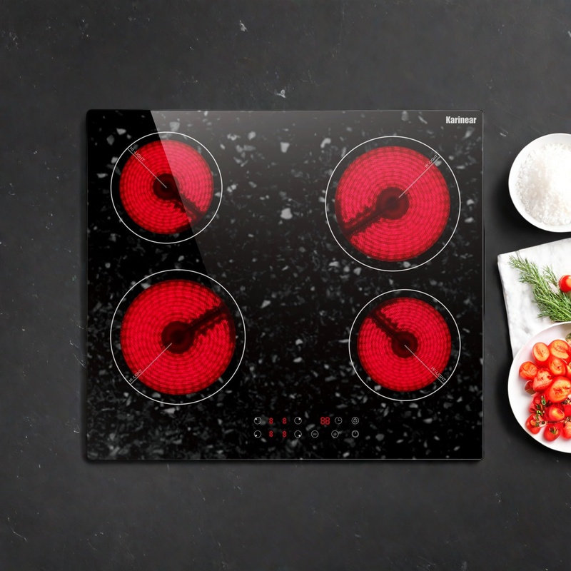 Karinear 4 Burner Electric Cooktop 24 Inch 6000W Marble Patterned Surface